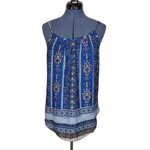 Verse blue boho hippie print round hem spaghetti strap tank top M